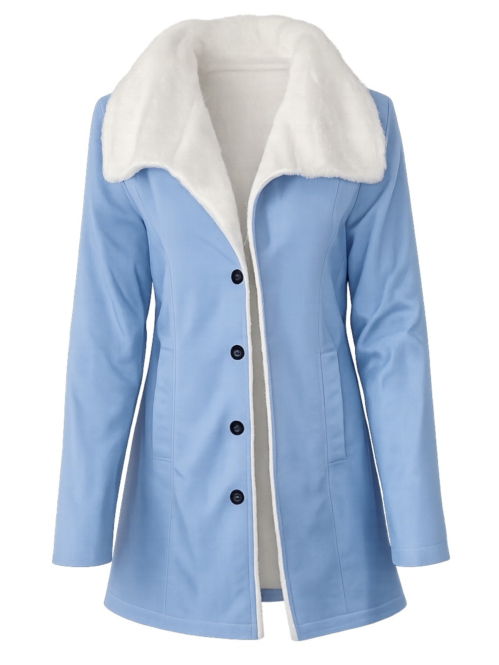 Light Blue Plush Collar Jacket | Chic Statement Layer | SIZE SMALL - Picture 2 of 3